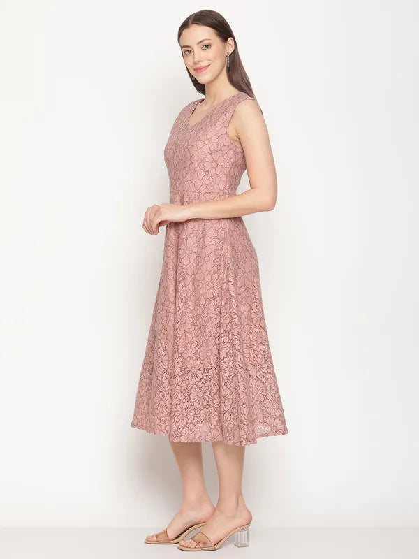 Mettle Women Coral Pink Floral Cotton Midi Dress