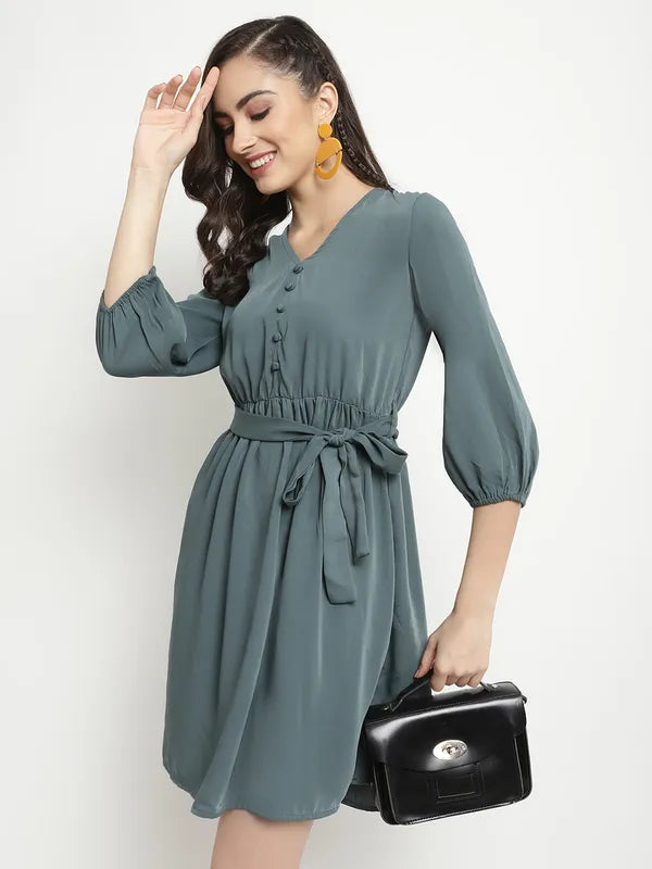 Mettle Puff Sleeve Fit Flare Dress