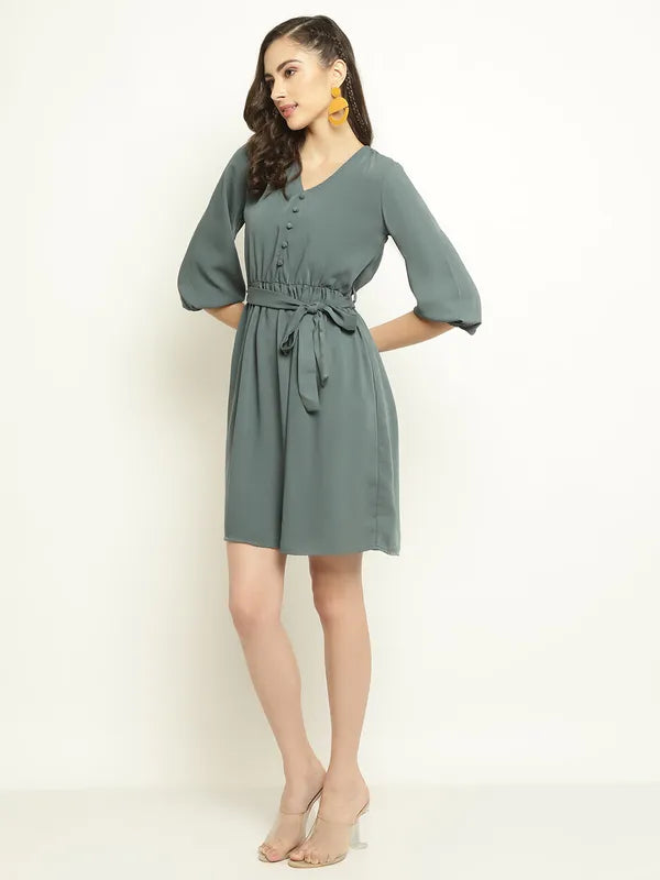 Mettle Puff Sleeve Fit Flare Dress