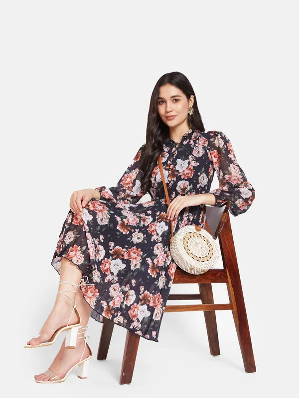 Mettle Floral Printed Cotton Fit  Flare Dress