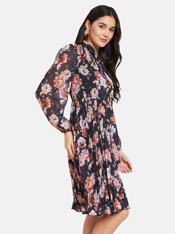 Mettle Floral Printed Cotton Fit  Flare Dress