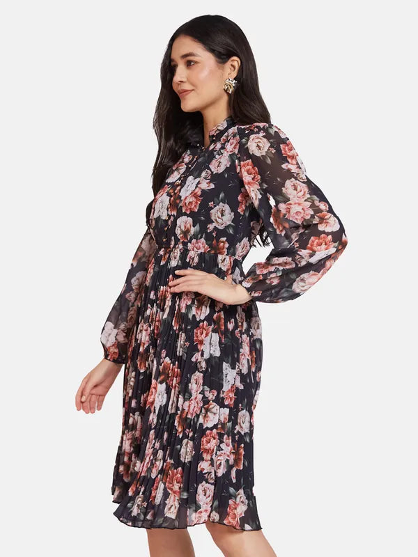 Mettle Floral Printed Cotton Fit  Flare Dress