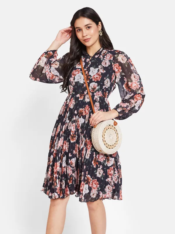 Mettle Floral Printed Cotton Fit  Flare Dress