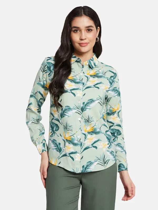 Mettle Women Floral Printed Spread Collar Casual Shirt