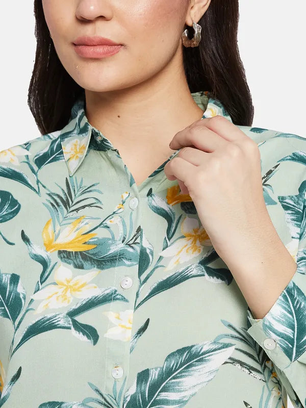 Mettle Women Floral Printed Spread Collar Casual Shirt