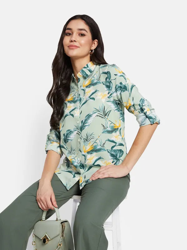 Mettle Women Floral Printed Spread Collar Casual Shirt