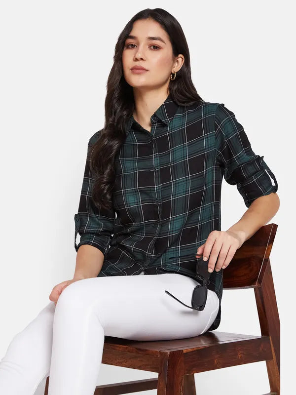 Mettle Spread Collar Tartan Checks Opaque Cotton Casual Shirt