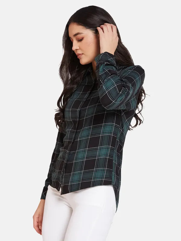 Mettle Spread Collar Tartan Checks Opaque Cotton Casual Shirt