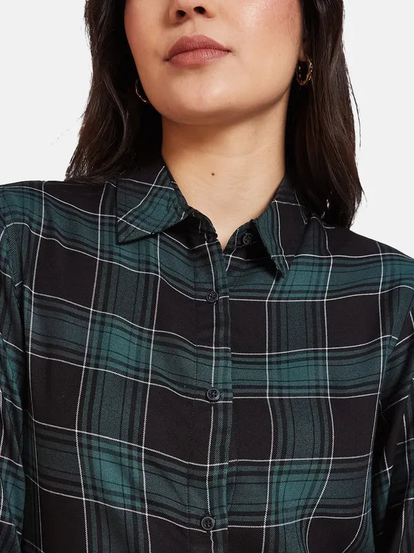 Mettle Spread Collar Tartan Checks Opaque Cotton Casual Shirt