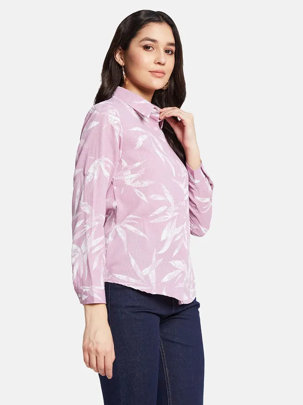 Mettle Women Tropical Printed Pinstripes Casual Shirt