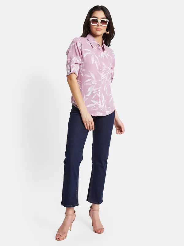 Mettle Women Tropical Printed Pinstripes Casual Shirt