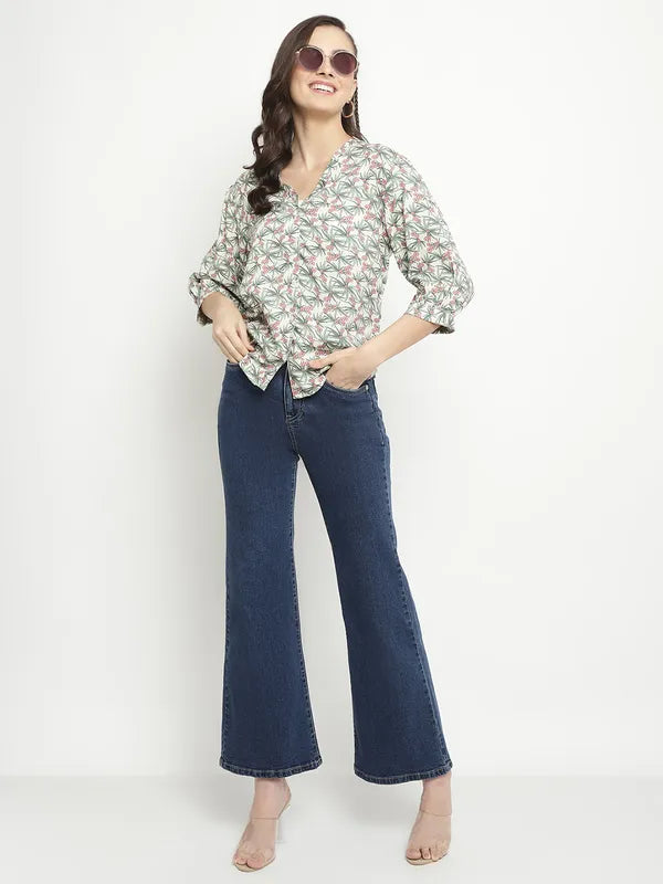 Mettle Floral Printed Collarless Long Sleeves Cotton Casual Shirt