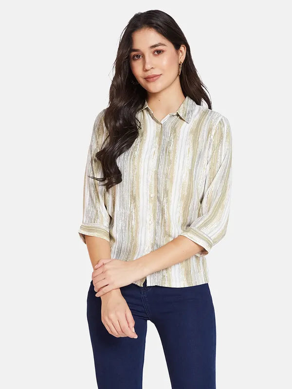 Mettle Women Spread Collar Striped Cotton Casual Shirt