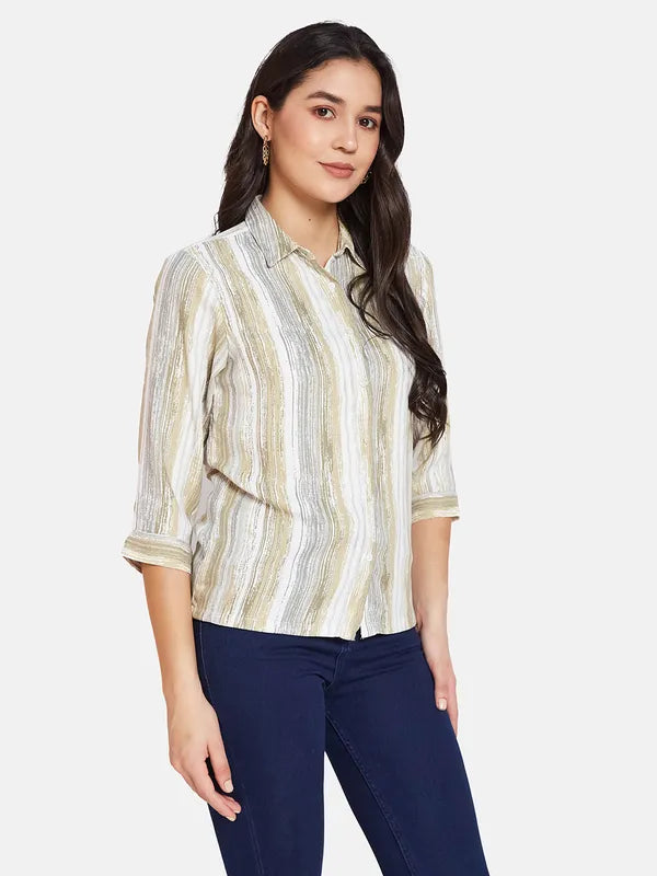 Mettle Women Spread Collar Striped Cotton Casual Shirt