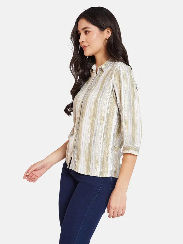 Mettle Women Spread Collar Striped Cotton Casual Shirt