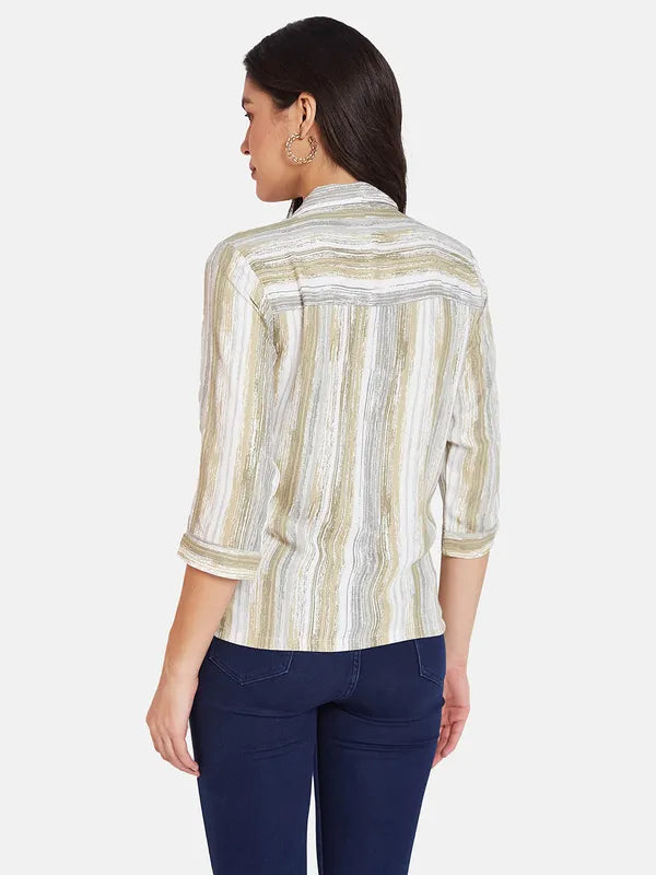 Mettle Women Spread Collar Striped Cotton Casual Shirt