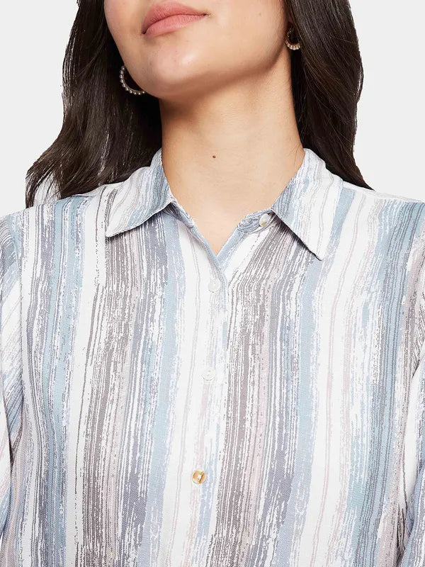 Mettle Women Striped Spread Collar Cotton Casual Shirt