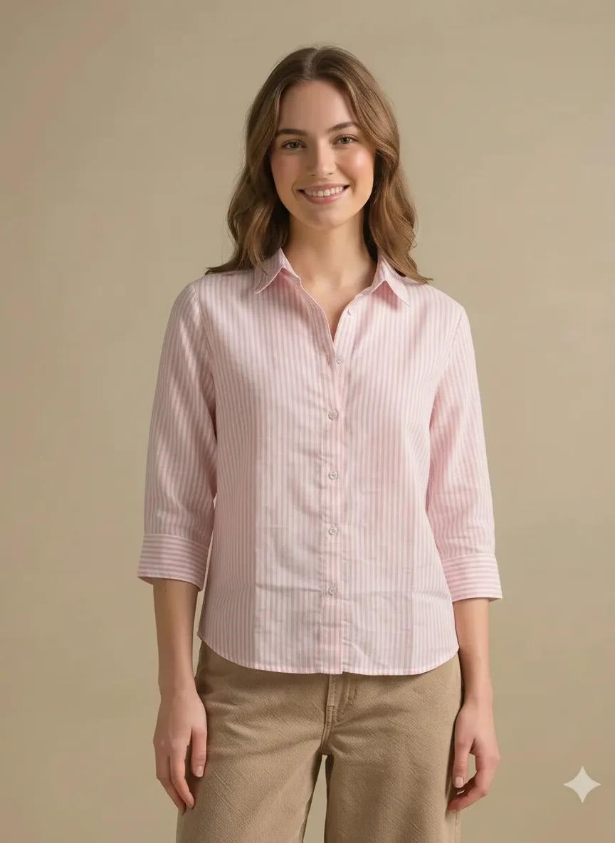 Women Pink Striped Shirts