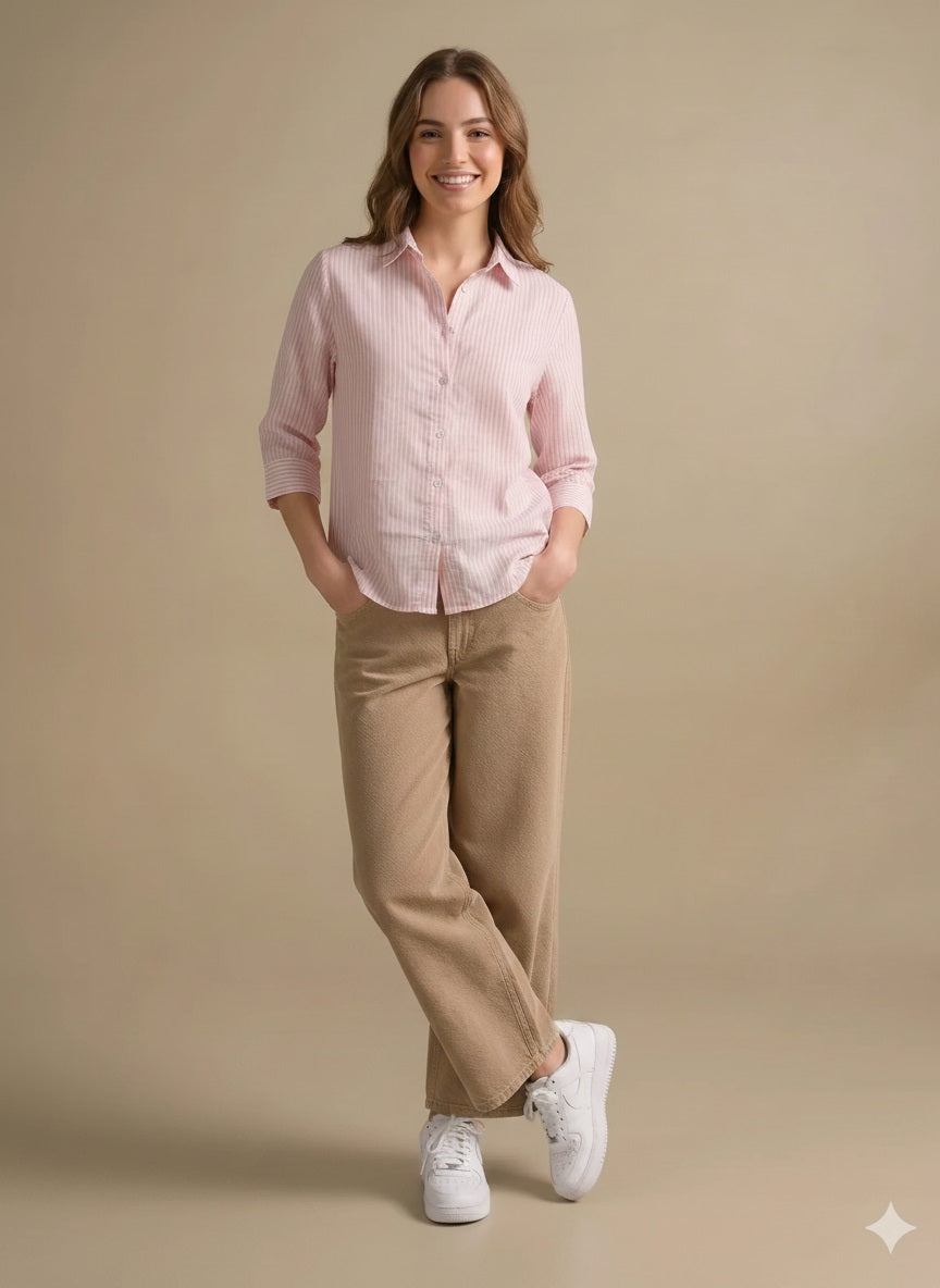 Women Pink Striped Shirts