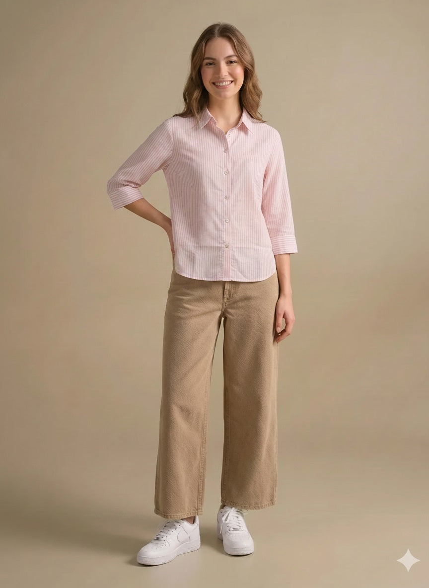 Women Pink Striped Shirts