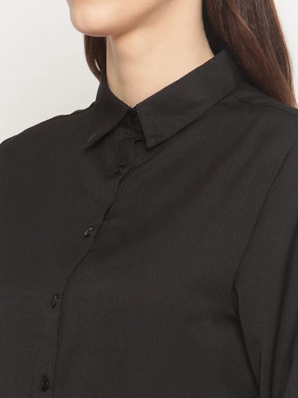 Mettle Plus Size Women Black Solid Cotton Casual Shirt