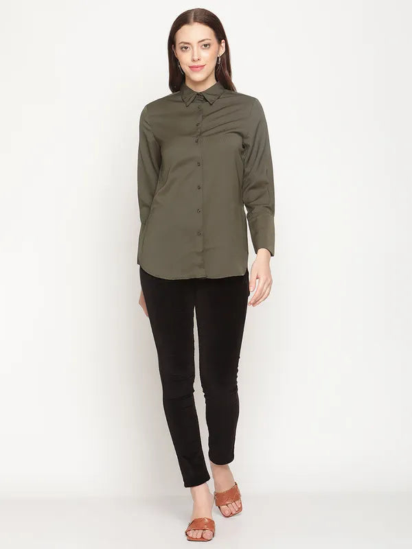 Mettle Women Olive Green Casual Shirt