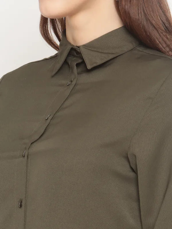 Mettle Women Olive Green Casual Shirt