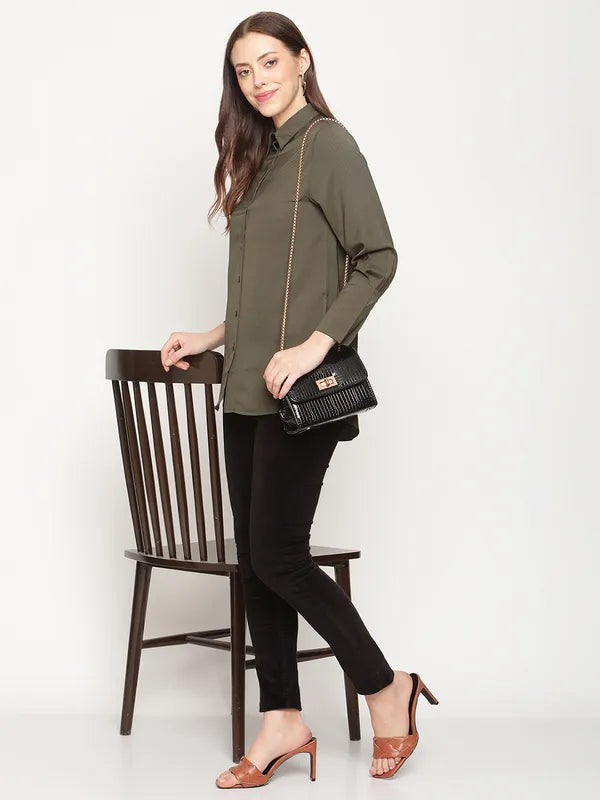 Mettle Women Olive Green Casual Shirt