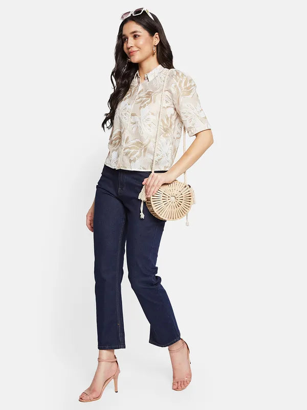 Mettle Women Floral Printed Spread Collar Casual Shirt