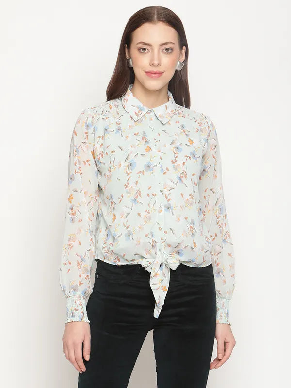 Mettle Women Green Floral Printed Casual Shirt