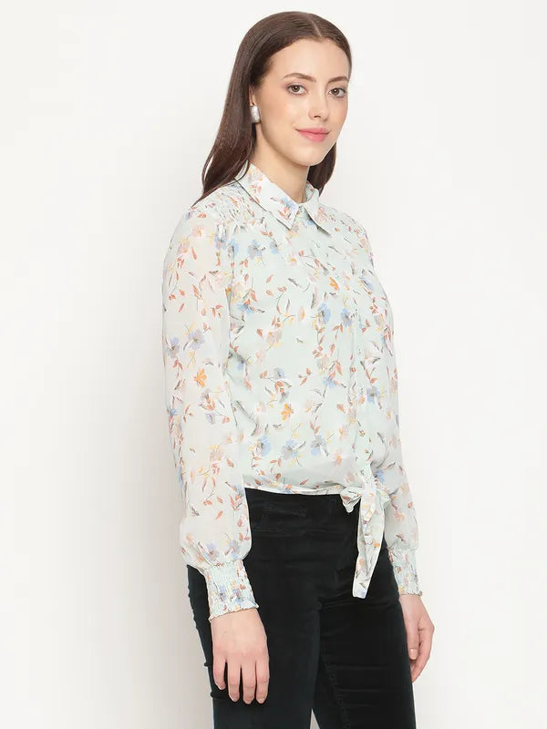 Mettle Women Green Floral Printed Casual Shirt