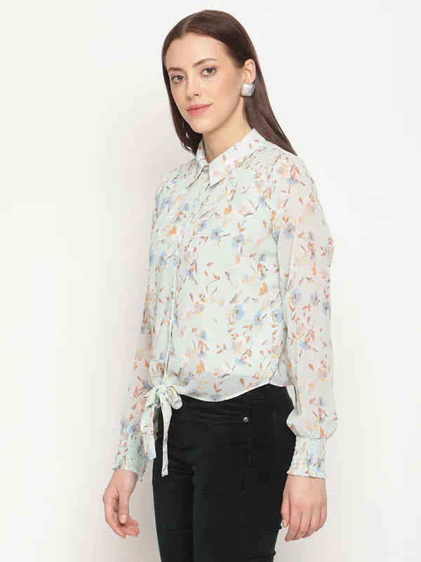 Mettle Women Green Floral Printed Casual Shirt