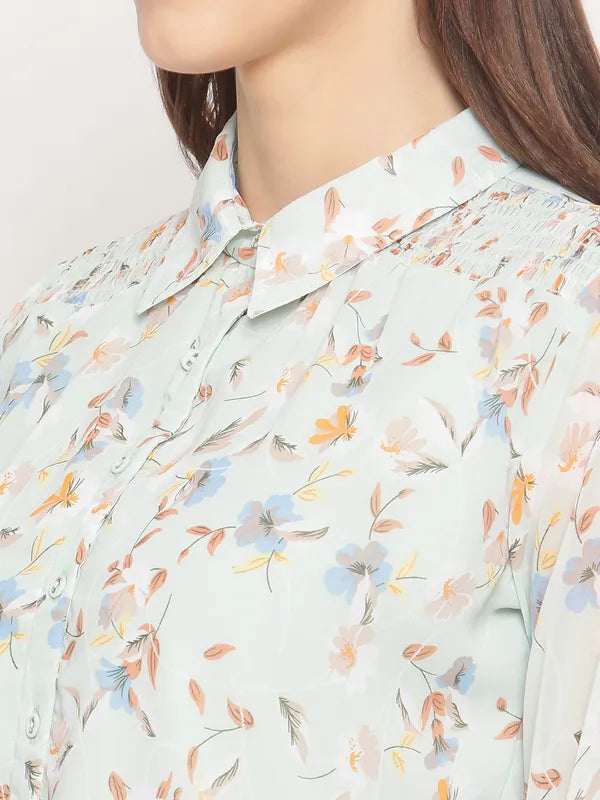 Mettle Women Green Floral Printed Casual Shirt