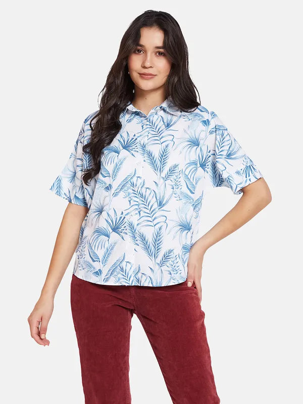 Mettle Spread Collar Opaque Printed Cotton Casual Shirt