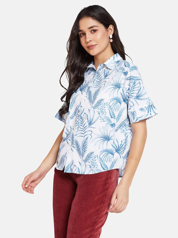 Mettle Spread Collar Opaque Printed Cotton Casual Shirt