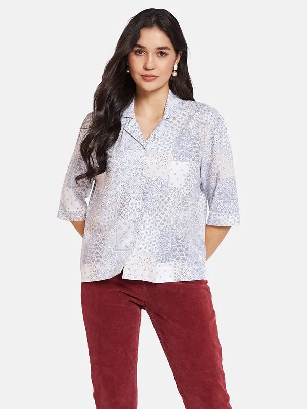 Mettle Printed Cuban Collar Cotton Casual Shirt