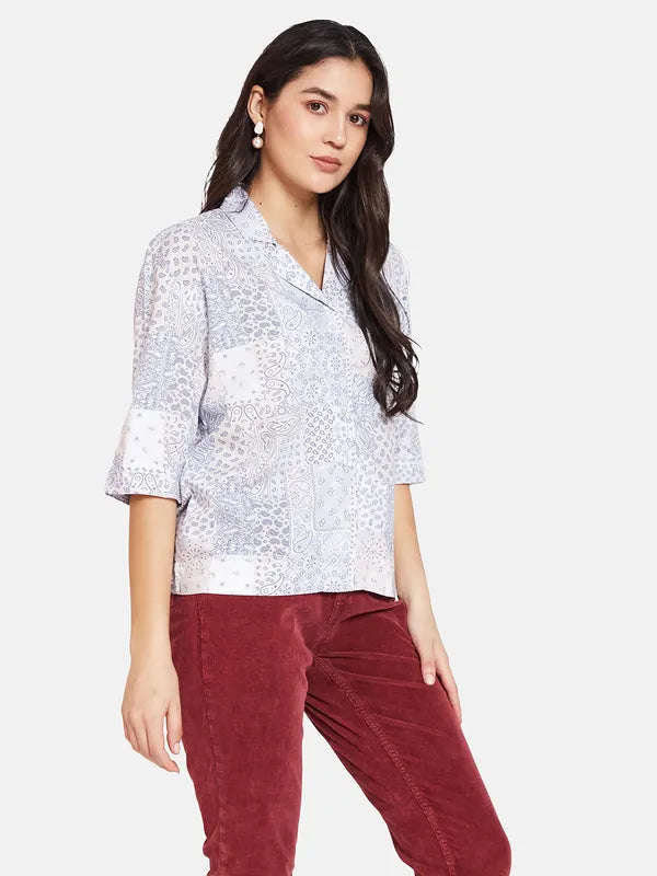 Mettle Printed Cuban Collar Cotton Casual Shirt