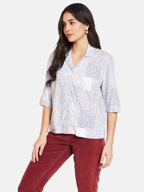 Mettle Printed Cuban Collar Cotton Casual Shirt