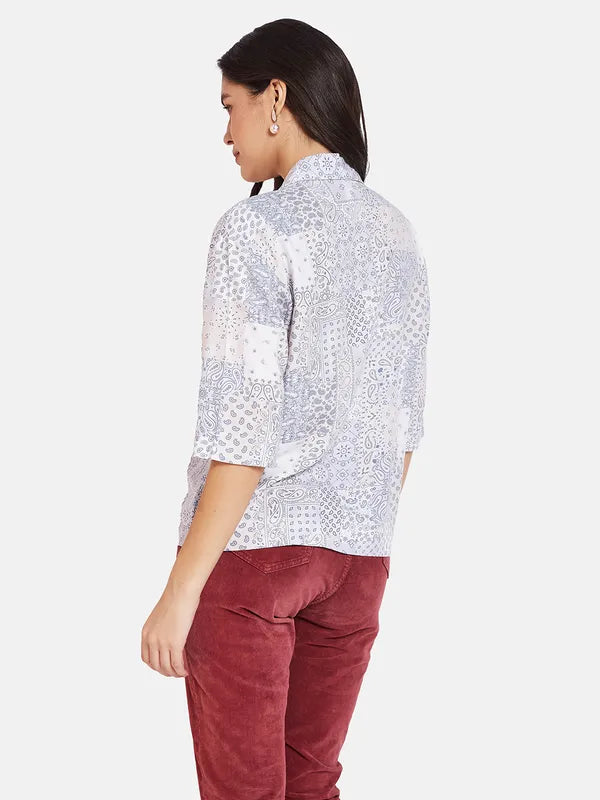 Mettle Printed Cuban Collar Cotton Casual Shirt