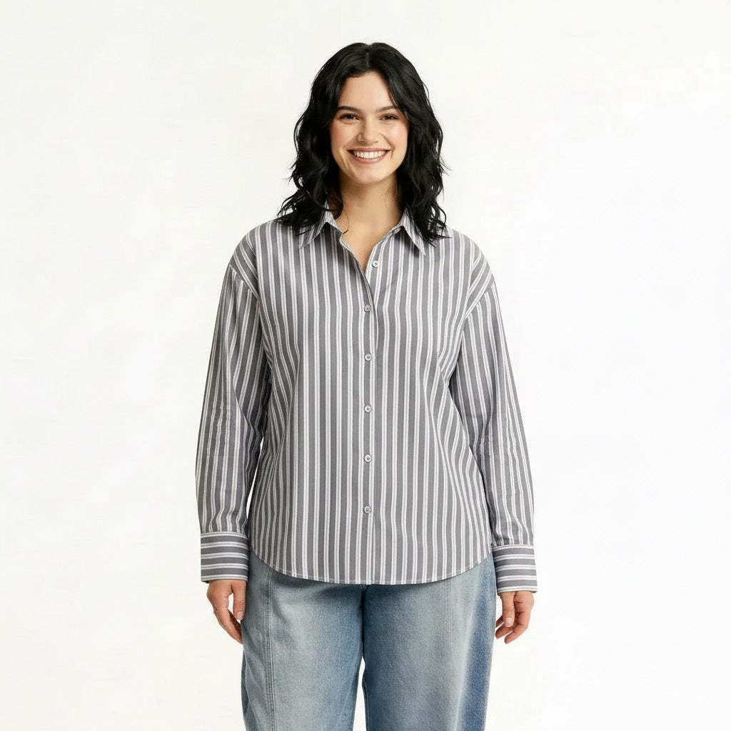 Women Lilac Striped Casual Shirt