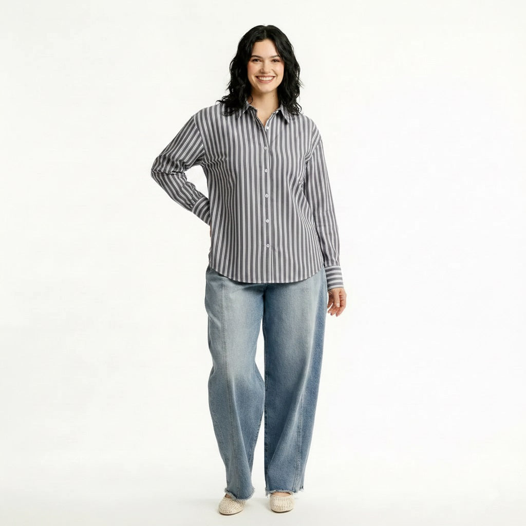 Women Lilac Striped Casual Shirt