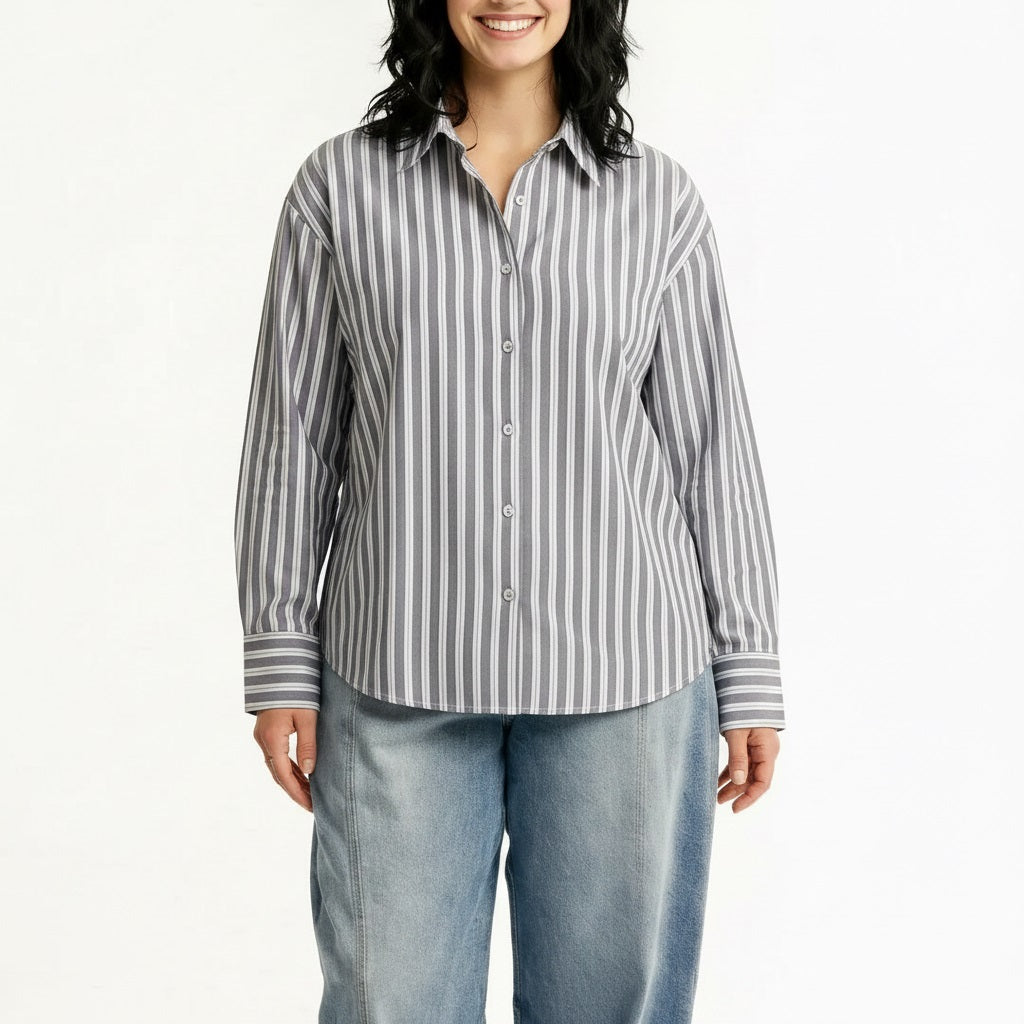 Women Lilac Striped Casual Shirt