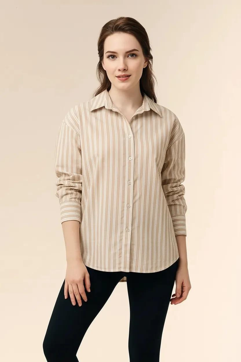 METTLE Women Natural Multi Stripes Striped Casual Shirt