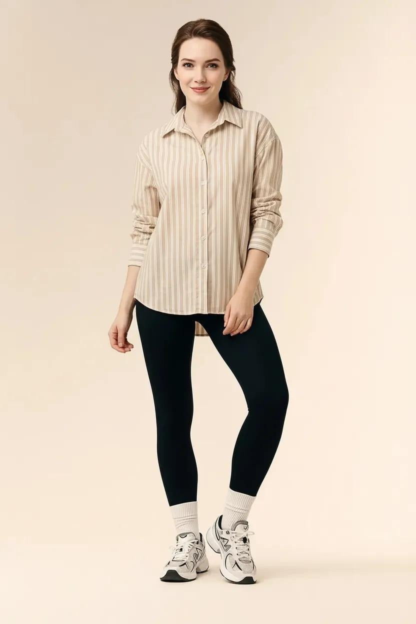 METTLE Women Natural Multi Stripes Striped Casual Shirt