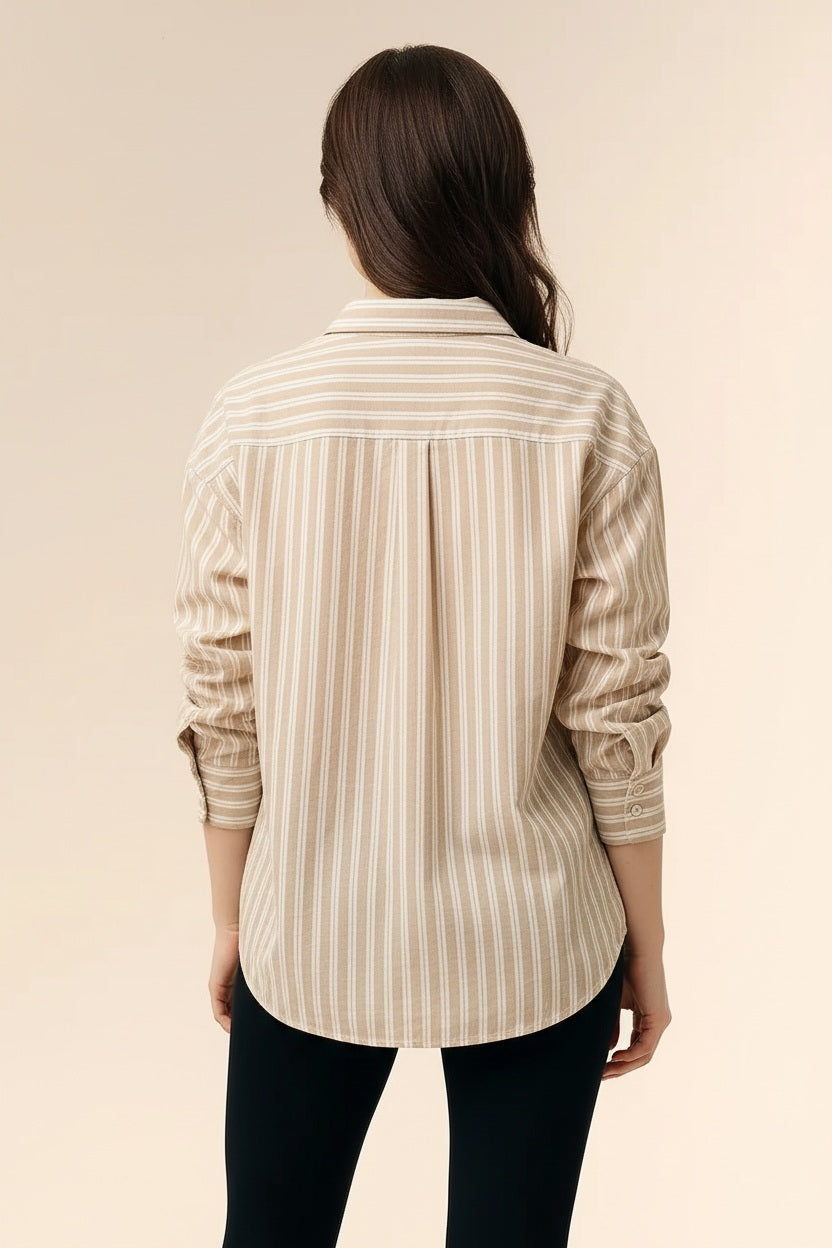 METTLE Women Natural Multi Stripes Striped Casual Shirt