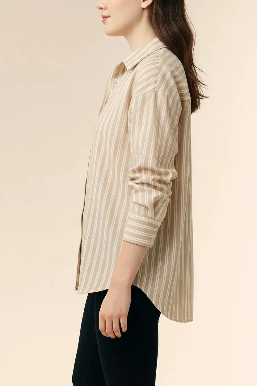 METTLE Women Natural Multi Stripes Striped Casual Shirt