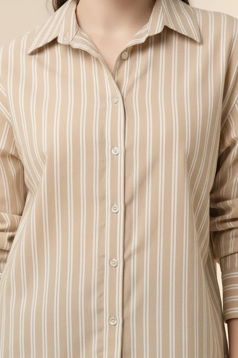 METTLE Women Natural Multi Stripes Striped Casual Shirt
