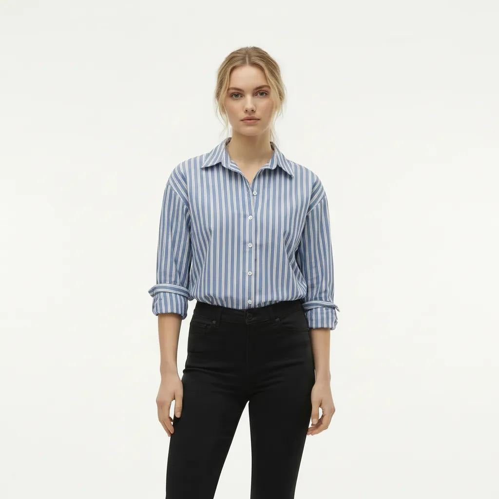 METTLE Women Oxford Blue Multi Stripes Striped Casual Shirt
