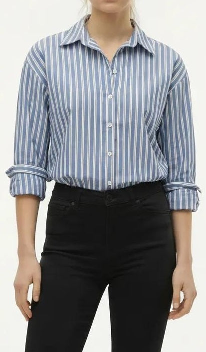 METTLE Women Oxford Blue Multi Stripes Striped Casual Shirt