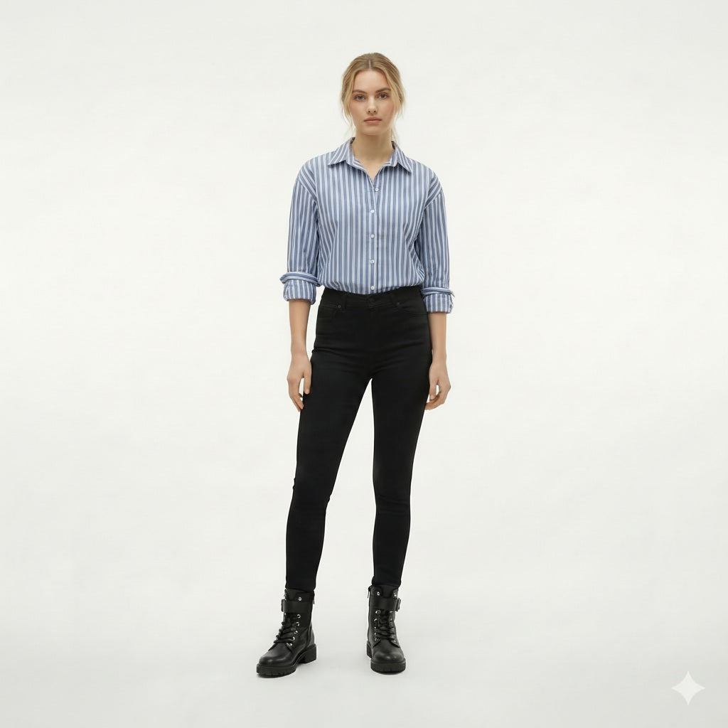 METTLE Women Oxford Blue Multi Stripes Striped Casual Shirt